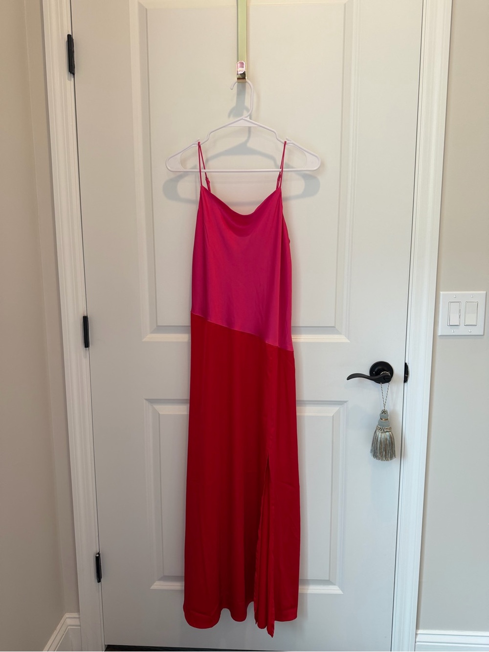 Sugarlips • Two-Tone Pink and Red Satin Slip Maxi